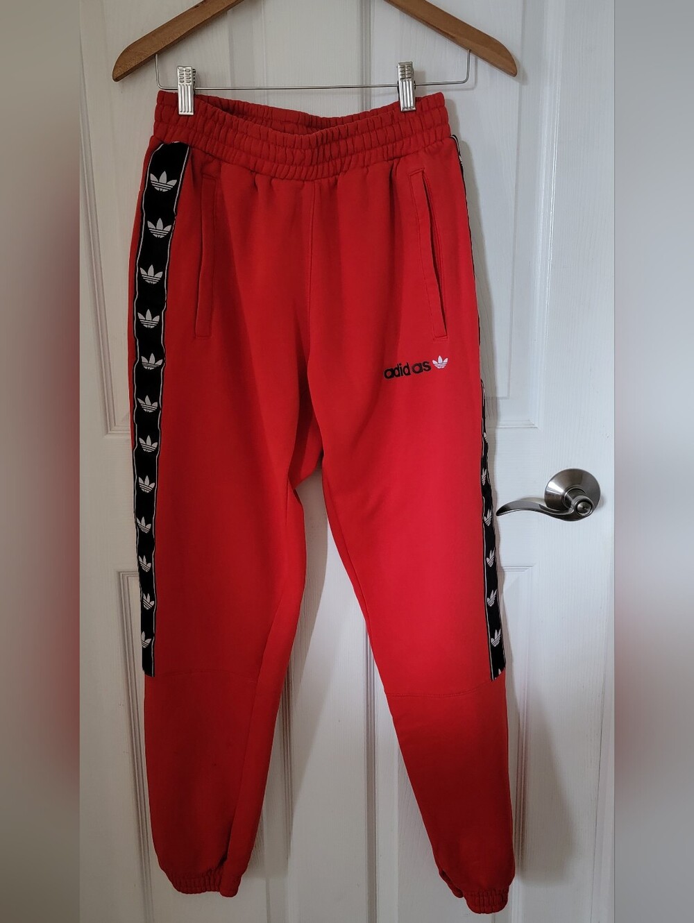 adidas Red Itsaca Jogger Sweatpants with Black Trefoil Side Tape